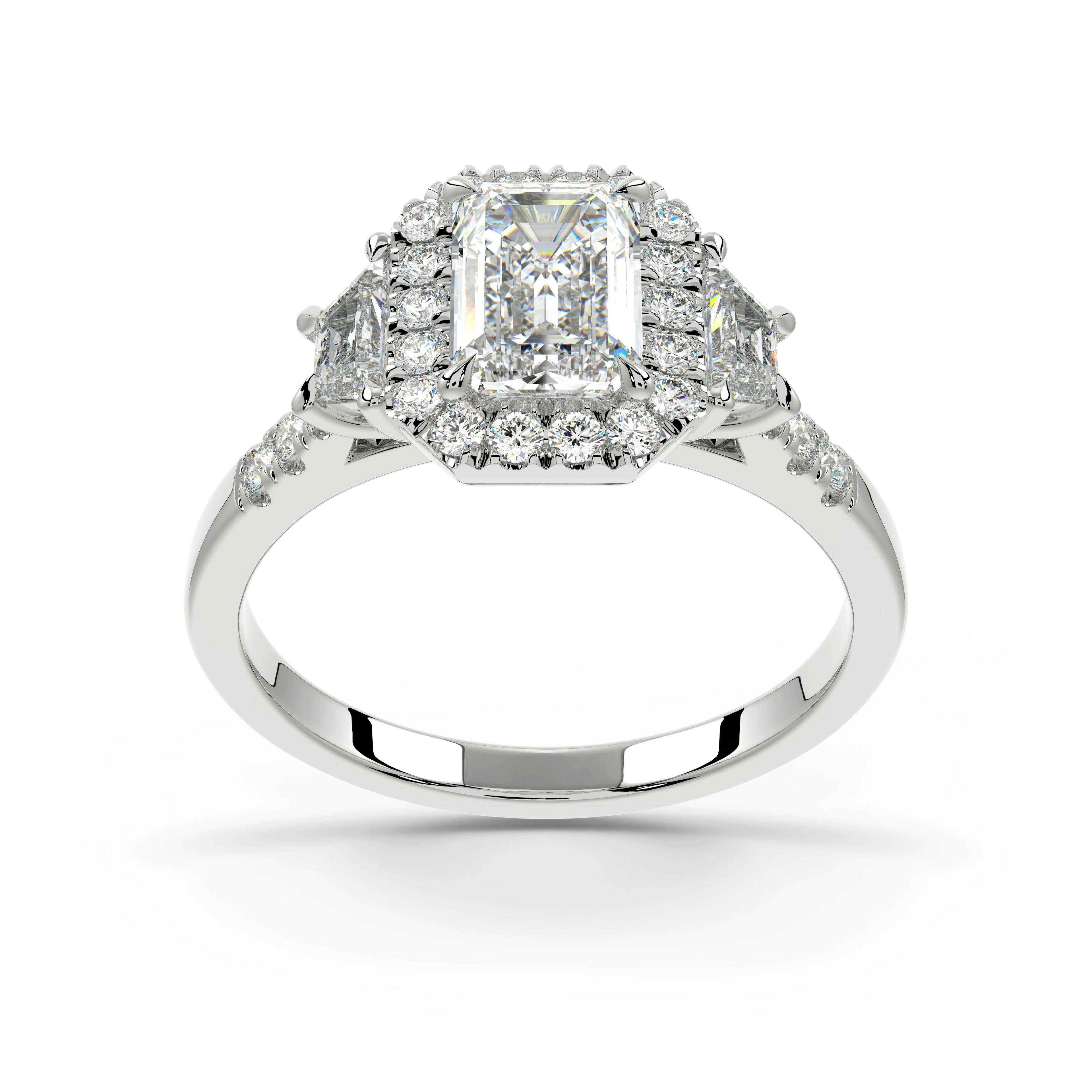 Rendered image of a diamond Halo ring in White Gold