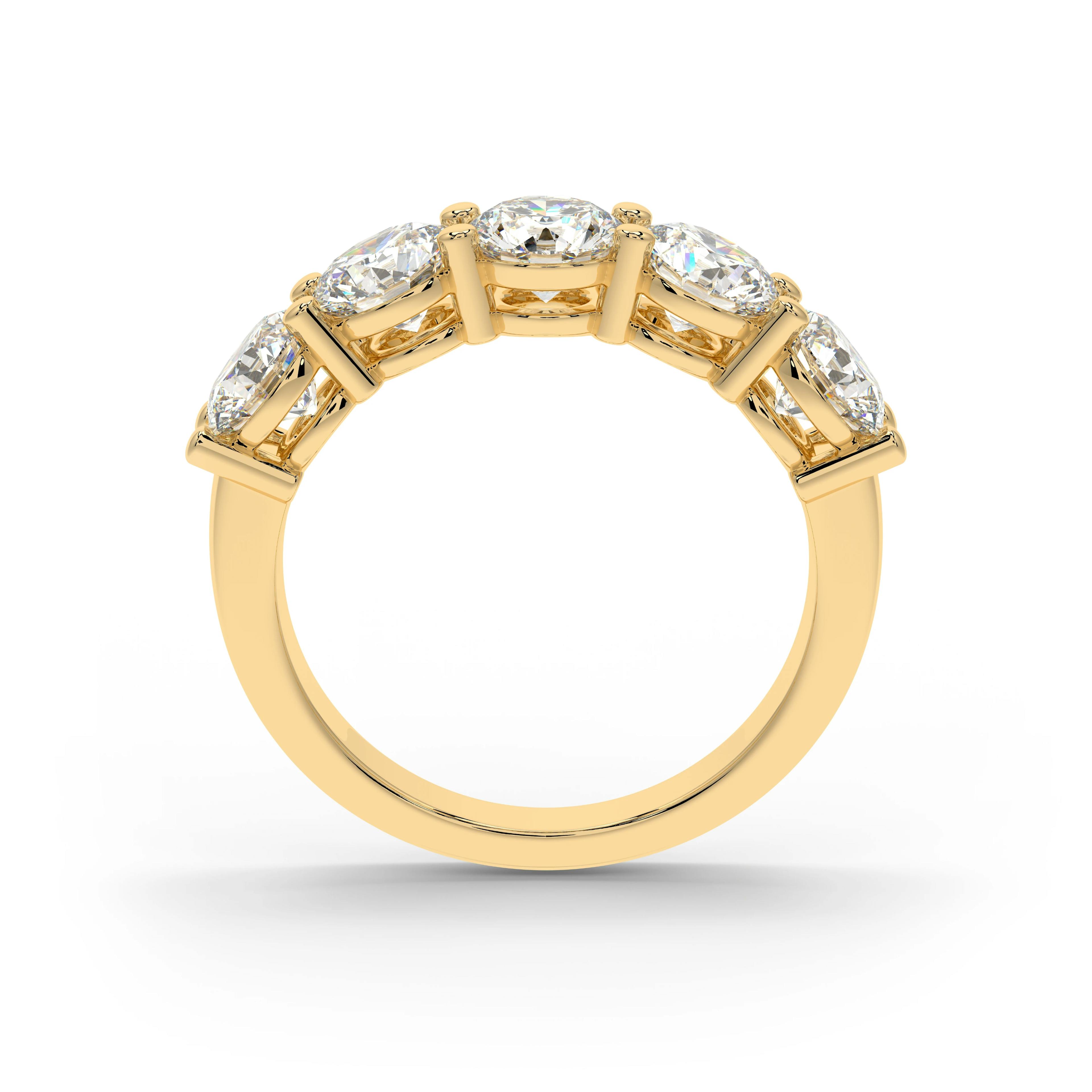 Rendered image of a 5 stone half eternity diamond ring in Yellow Gold